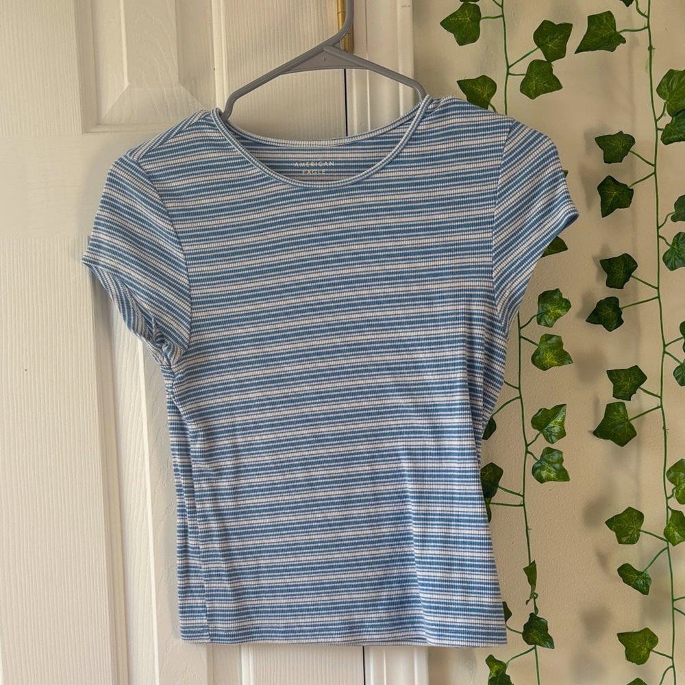American Eagle Outfitters Light Blue Striped Tee